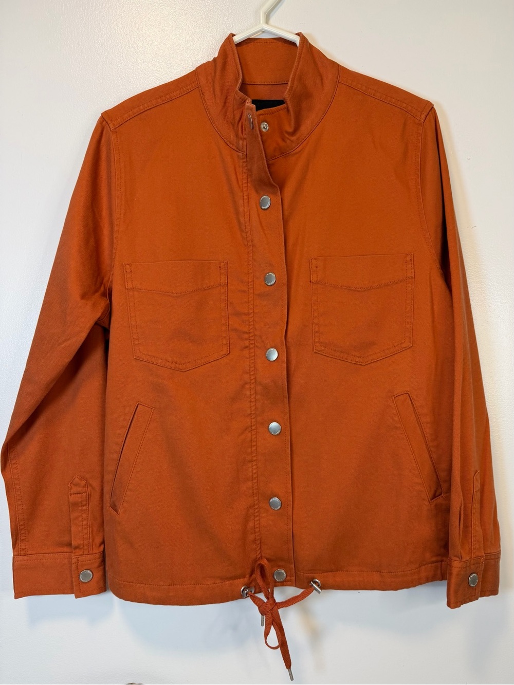 Liverpool cinch waist jacket orange rust zip and button closure Women’s Large